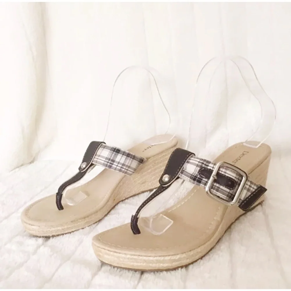💙 Dexter Plaid Espadrille Wedge Sandals Size 7 Preppy Summer